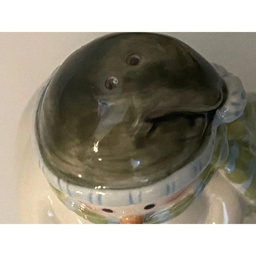 Snowman Salt Pepper Shaker with Caddy 3 pc Set 5.5